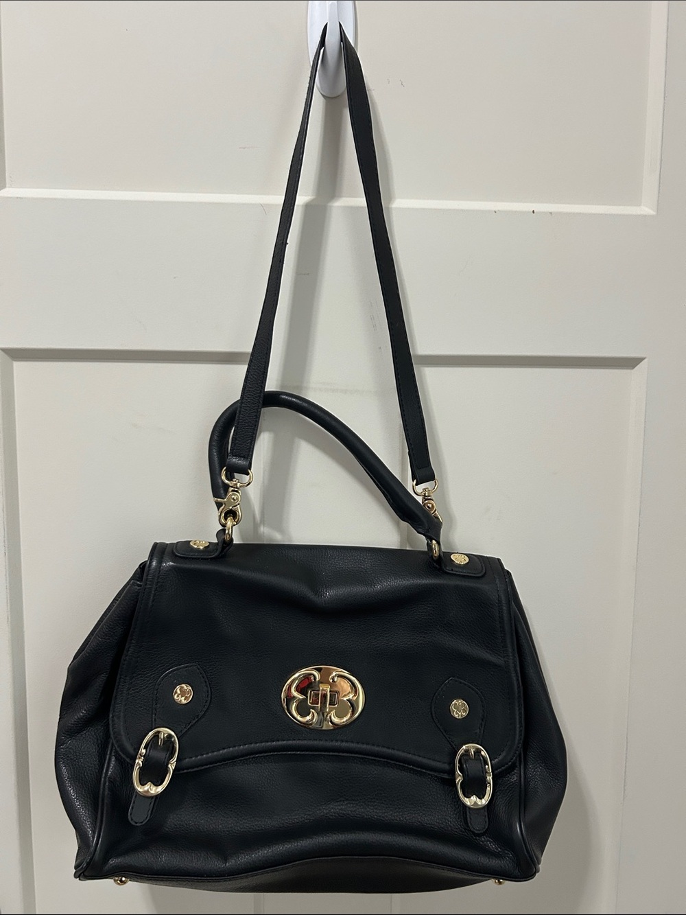 Emma Fox Black Women's Satchel Handbag with Gold Hardware